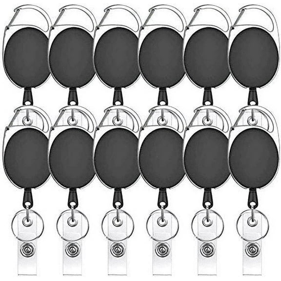 Viaky 12-Pack Retractable Badge Holder Black, ID Card Holders with Carabiner Belt Clip Convenient