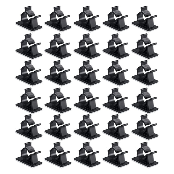 Viaky 30 Pcs Black Cable Clips Self Adhesive Back Nylon Wire Adjustable Cords Organizer Clamps Adhesive Cable Management Wire Holder for Office Desk Table Wall Home USB Cord