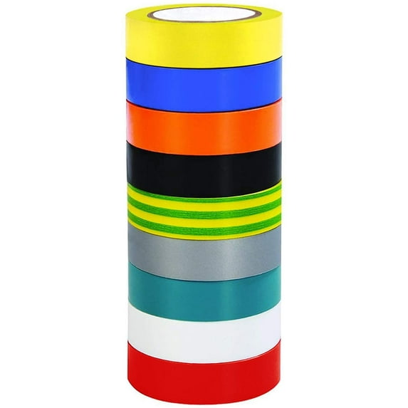 Viaky 9 Pack Electrical Tape 65.6 ft x 0.7" Industrial Duct Tape Rolls Assorted, Rated to 176 Degrees & 600 Volts, Vinyl Insulating Sticky Backing for Electric Wiring Projects Home Outdoor (9 Color)