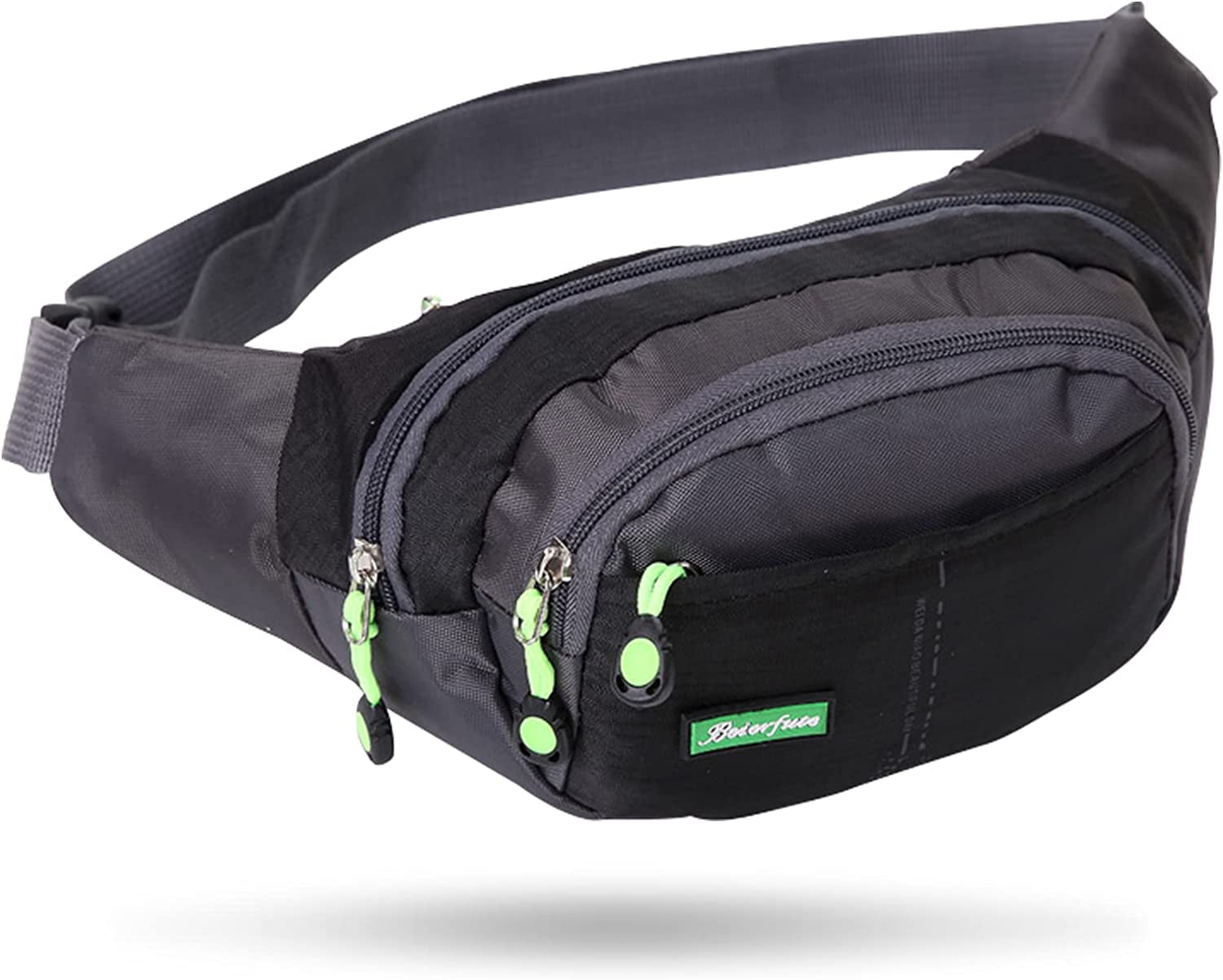 Viaky Black Crossbody Workout Waist Pack 4 Zipper Pockets, Running Belt Fanny Bag for Hands Free