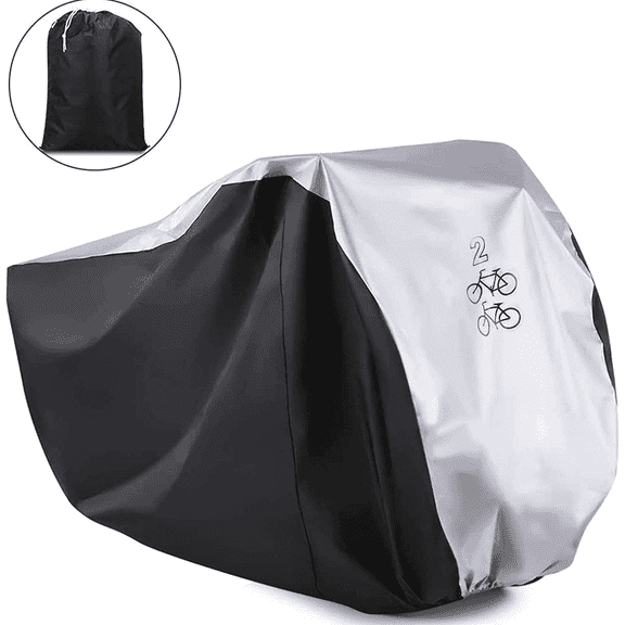 Viaky Outdoor Bicycle Cover for Two Bike, Mountain Bike Road Cycle Cover for 2 Bikes with Storage Bag, Waterproof and Anti Dust Rain UV Protection (Silvery & Black)