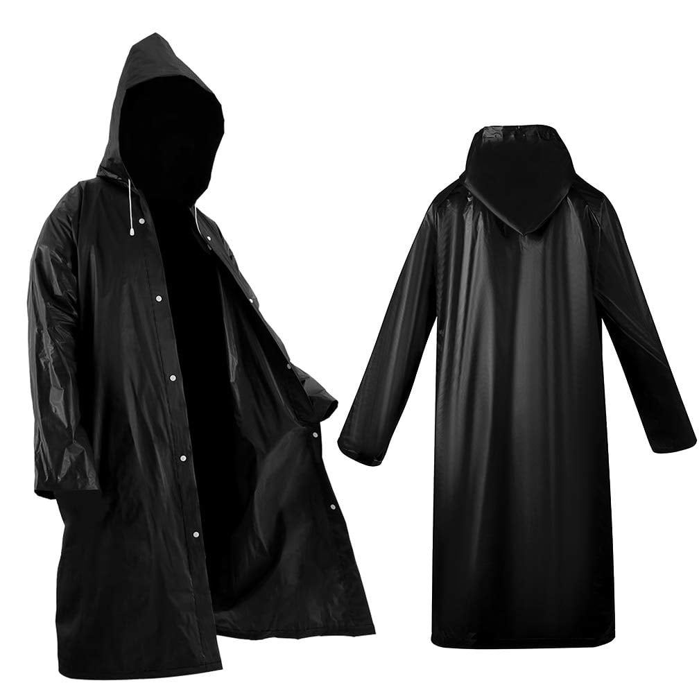 Viaky Waterproof EVA Rain Ponchos Black 2 Pack, Reusable Raincoat