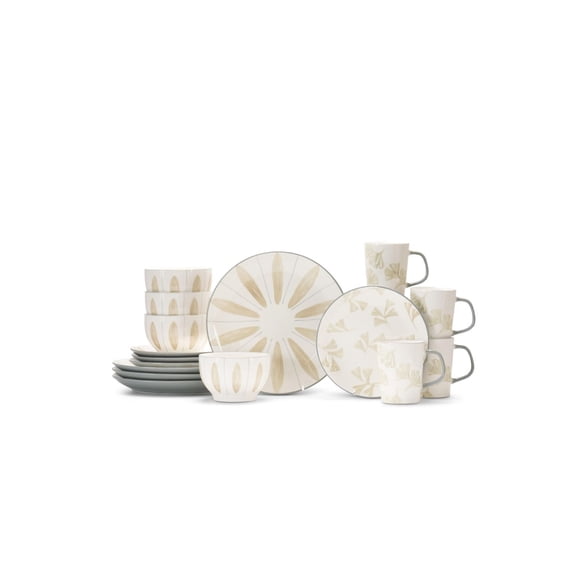 Viana 16-Piece Dinnerware Set, Service for 4, Mid-Century Hand-Painted Look, Stoneware