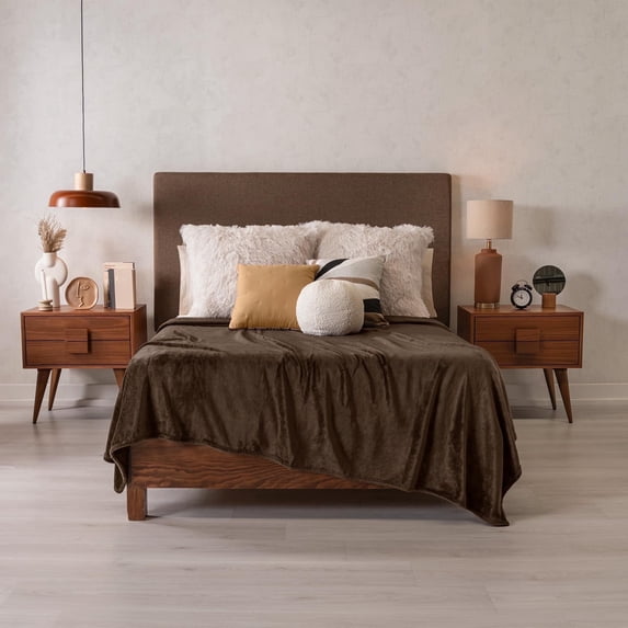 Vianney Coffee Queen Size Fleece Blanket Lightweight Ultra Soft Dark Brown Throw for Year-Round Comfort and Cozy Warmth
