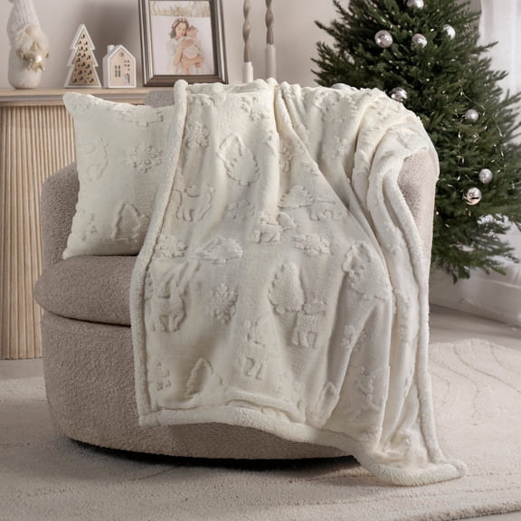Vianney - Everest Throw Blanket - Frosty - Embossed Plush 100% Polyester - Soft Warm Decorative Accent for Chair and Bed