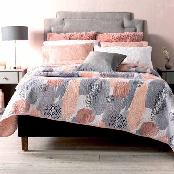 Vianney King Size Comforter - Reversible Lightweight Quilted Blanket - Novo Milan Pink and Grey Brushstrokes Design - Soft Cozy All Season Bedding 110x93 inches