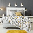 thumbnail image 1 of Vianney - Light Estonia Queen Size Blanket - Lightweight Soft Fleece Throw - Cozy Year-Round Comfort with Printed Floral Design in Grayscale and Mustard Accents, 1 of 5