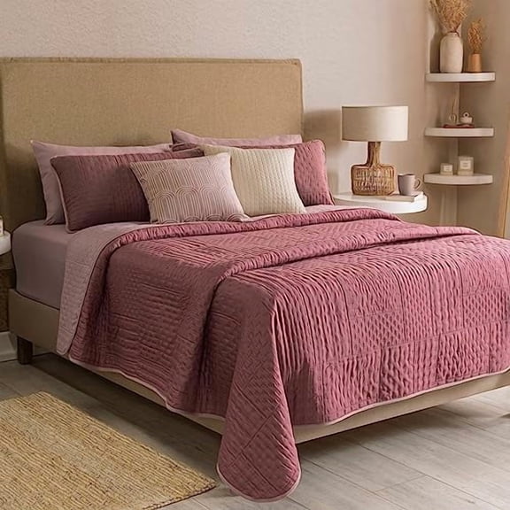 Vianney Queen Comforter - Novo Blush Bedding - Reversible Lightweight Quilt Blanket 91x93 Inches - Soft Cozy All Season Comfort in Blush Pink and Pale Pink
