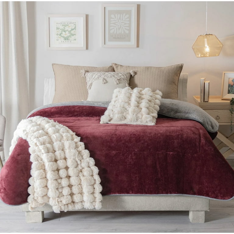 Vianney Tinto Burgundy And Gray Winter Blanket Solid Color Warm And Soft Home Washable King Size