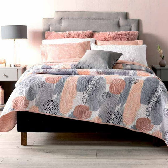 Vianney - Twin Comforter - 1 Piece - Reversible Lightweight Quilted Blanket with Pink and Grey Brushstrokes Design - Soft and Cozy Year-Round Bedding 71x93 inches