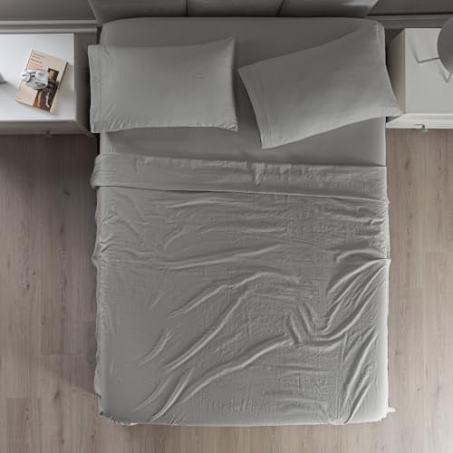 Vianney Viasoft Twin Sheet Set Light Grey Ultra Soft Breathable Fabric Wrinkle-Resistant Deep Pocket Easy Care