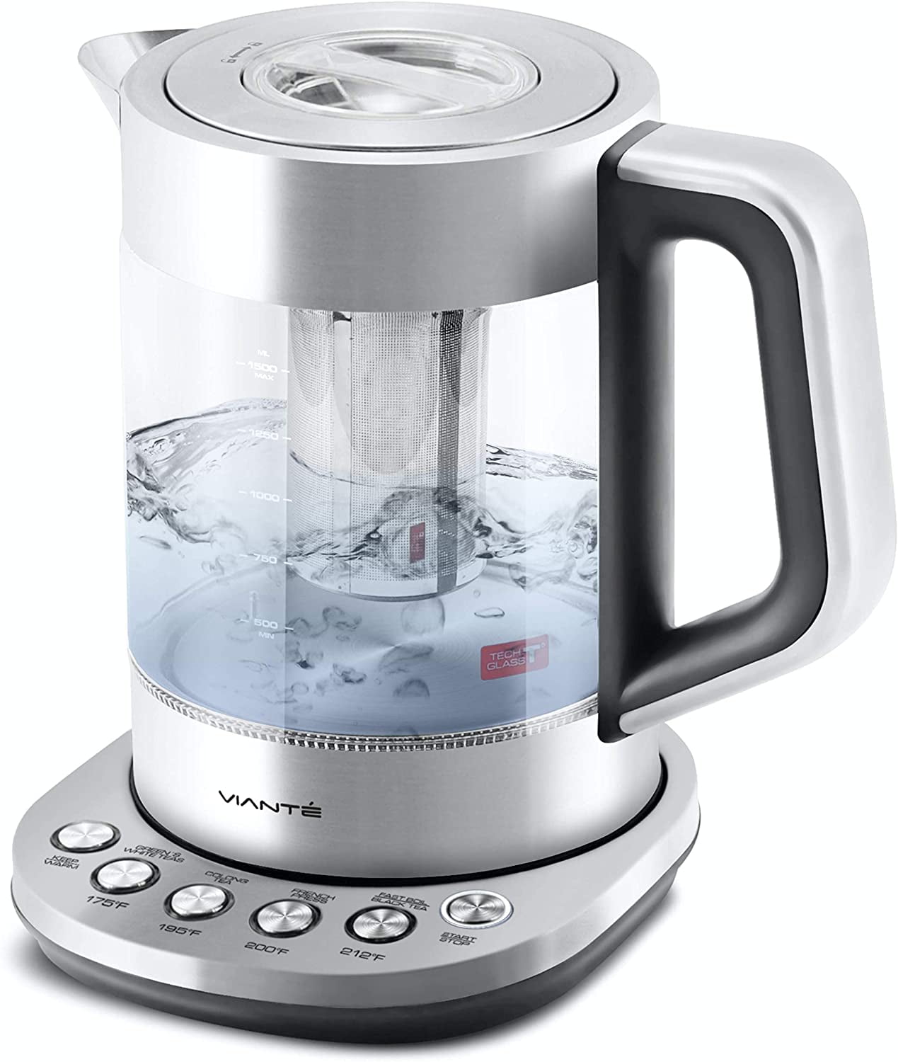 Vianté Hot Tea Maker Electric Glass Kettle with tea infuser and temperature  control. Automatic Shut off. Brewing Programs for your favorite teas and  Coffee.
