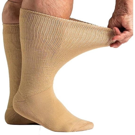Viasox EasyStretch Crew Diabetic Socks for Men & Women, Non Binding Top, Seamless Toe, Loose Fit