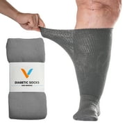 Viasox Gray EasyStretch  Diabetic Socks for Men & Women, Non Binding Top, Seamless Toe, Loose Fit, Large 9-12