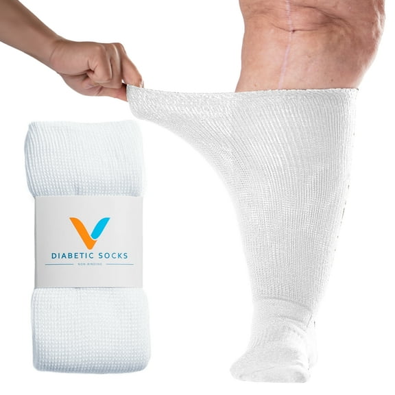 Viasox White EasyStretch™ Diabetic Socks for Men & Women, Non Binding Top, Seamless Toe, Loose Fit, Medium 5-9