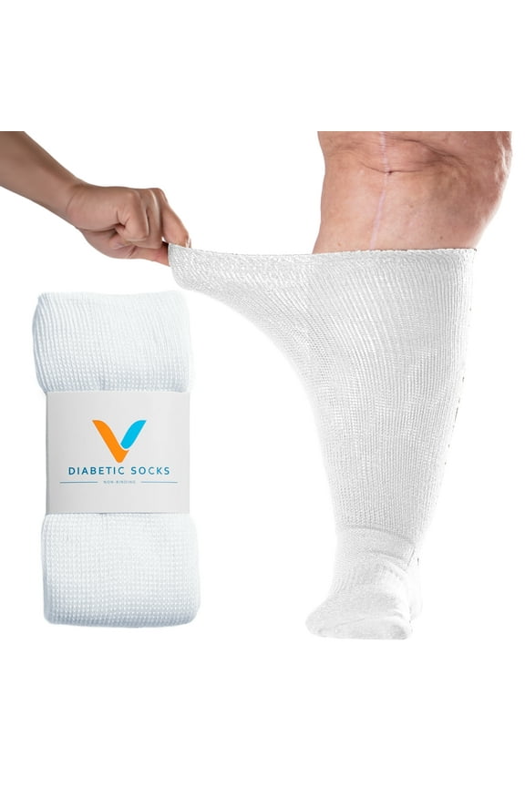 White EasyStretch™ Diabetic Socks for Men & Women, Non Binding Top, Seamless Toe, Loose Fit, Medium 5-9