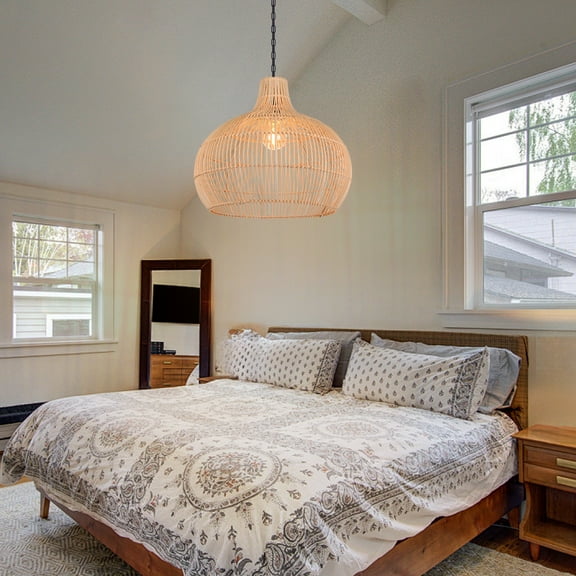 Viaurbe Japanese Style Retro Rattan Chandelier Creative Hotel Inn B&B Room Pendant Lamp