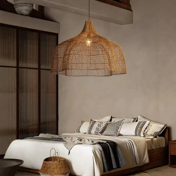 Viaurbe Living Room Rattan Pendant Light Wabi Sabi Wicker Chandelier