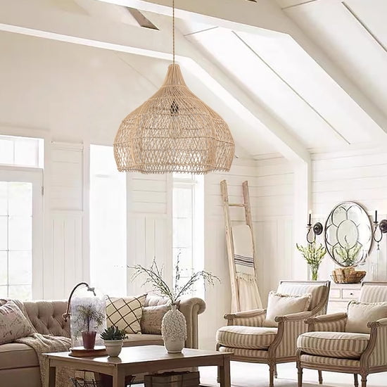 Viaurbe Living Room Rattan Pendant Light Wabi Sabi Wicker Chandelier