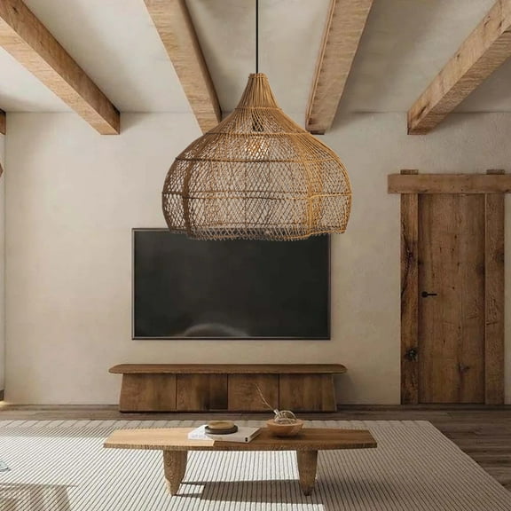 Viaurbe Living Room Rattan Pendant Light Wabi Sabi Wicker Chandelier