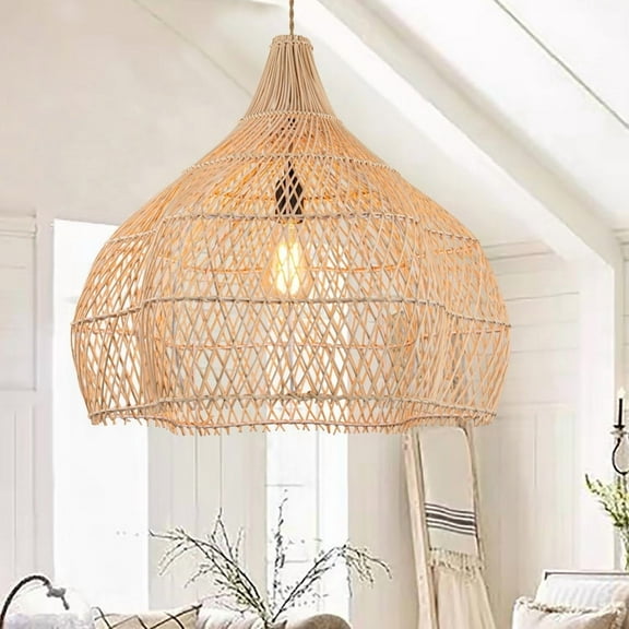 Viaurbe Living Room Rattan Pendant Light Wabi Sabi Wicker Chandelier