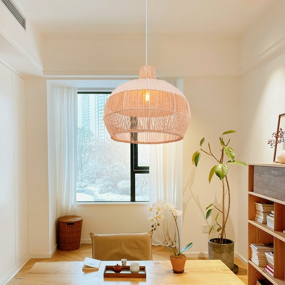 Viaurbe Unique White Rattan Pendant Lamp Shade Quality Kitchen Island Ceiling Light
