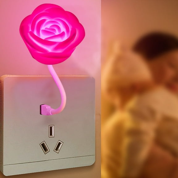 Kmdttou Solar LED Lights Outdoor USB Rose Night Light- Plug-in - For Bedroom- Bathroom- Nursery- Hallway- Kitchen Car Valentine Gift