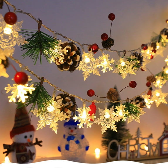 Kmdttou Solar Lights Outdoor Snowflake Pinecone Christmas Wreath Light String Pines Needle Red Berry Staircase Decorative Light