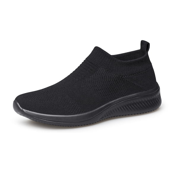 Vibdiv Mens Casual and Dress Shoes Slip-On Lightweight Breathable Sneakers, All Black, Size 9