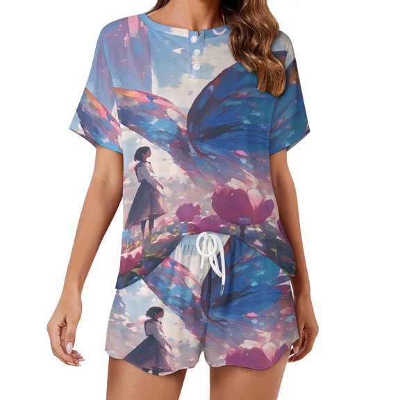 Vibe Blooming Tulips 2 Pack Women’s Pajama Set Print Sleepwear And Shorts Y2k Loungewear Sets S-5XL