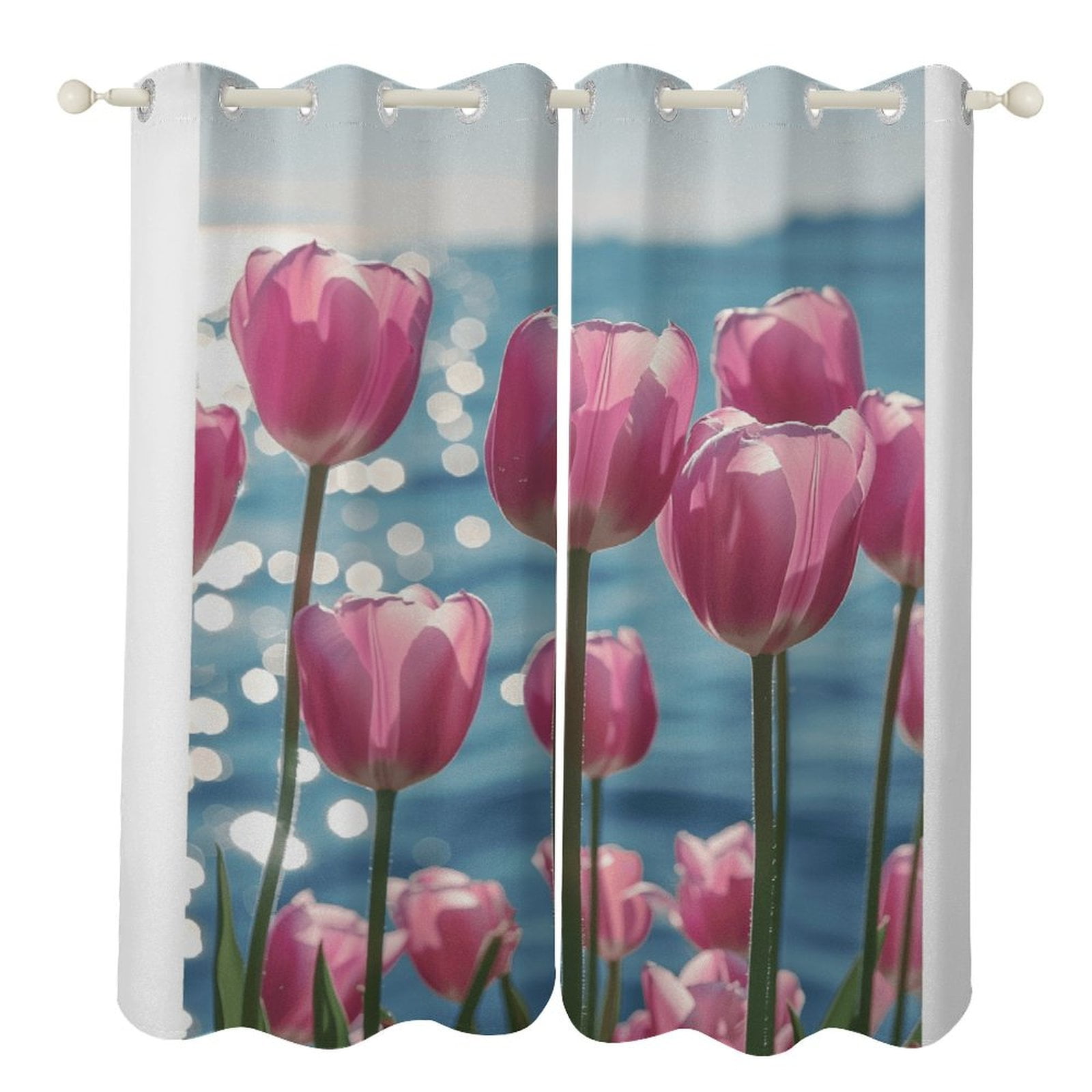 Vibe Blooming Tulips 2 Panel Curtain Set, Watercolor Painting Window ...
