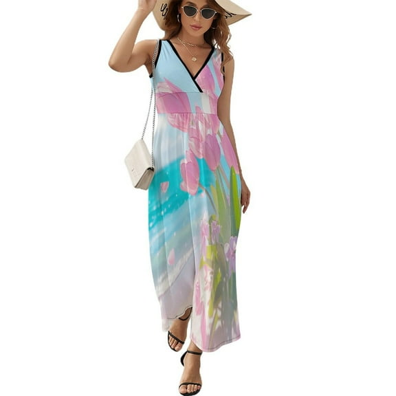 Vibe Blooming Tulips Art Sleeveless Dress Women's Summer Suit Dresses for Women 2025 Luxury Party Dress