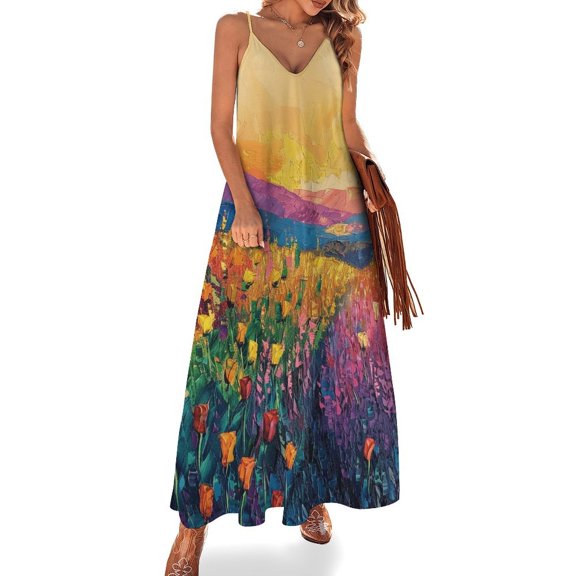 Vibe Blooming Tulips Design Sleeveless Dress Woman Fashion Long Dresses Women's Summer Suit Dress 2025