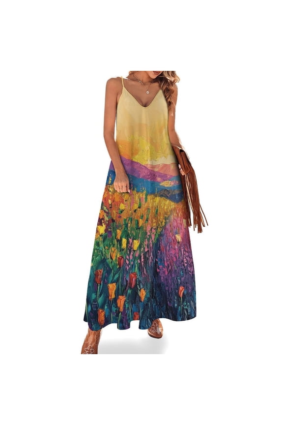 Vibe Blooming Tulips Design Sleeveless Dress Woman Fashion Long Dresses Women's Summer Suit Dress 2025