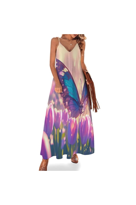 Vibe Blooming Tulips Design Sleeveless Dress Woman Fashion Long Dresses Women's Summer Suit Dress 2025