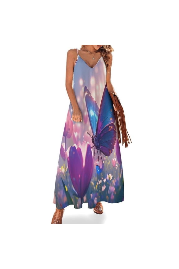 Vibe Blooming Tulips Design Sleeveless Dress Woman Fashion Long Dresses Women's Summer Suit Dress 2025