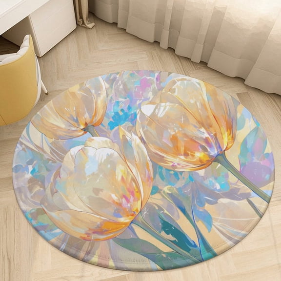 Vibe Blooming Tulips Floral Medallion Round Rug - Small Round Area Rug, Soft Non-Slip Machine Washable Bedroom Mat Indoor Accent Entry Carpet for Office Desk Dorm Hallway