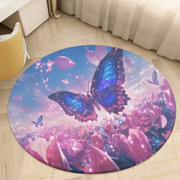 Vibe Blooming Tulips Floral Medallion Round Rug - Small Round Area Rug, Soft Non-Slip Machine Washable Bedroom Mat Indoor Accent Entry Carpet for Office Desk Dorm Hallway