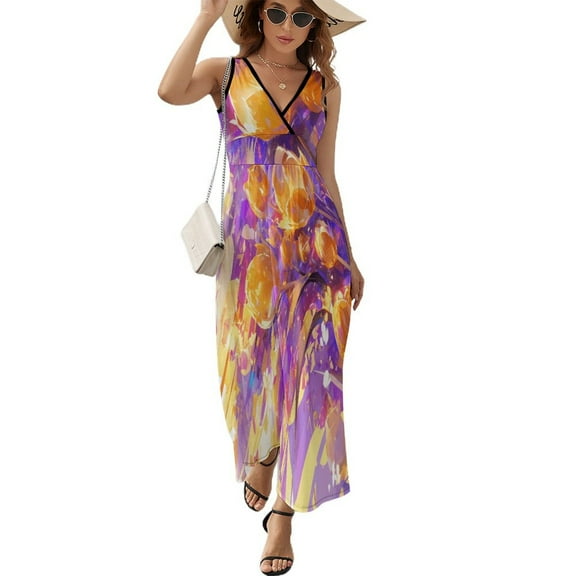 Vibe Blooming Tulips King Size Sleeveless Dress Dresses Summer Women Dresses Clothing Woman Dresses Dress