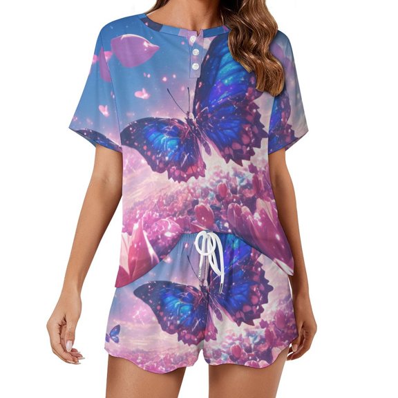 Vibe Blooming Tulips Pajamas Set Womens Loungewear Sleepwear 2 Piece PJ Sets