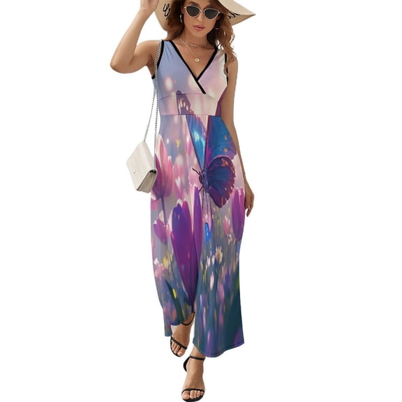 Vibe Blooming Tulips Pattern Design Sleeveless Dress Summer Clothes for Women Women's Clothing 2025