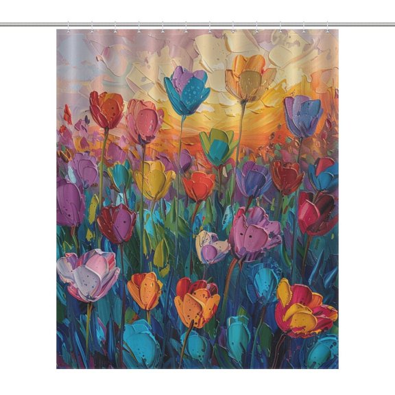 Vibe Blooming Tulips Shower Curtain Cloth Fabric Bathroom Decor with Hooks