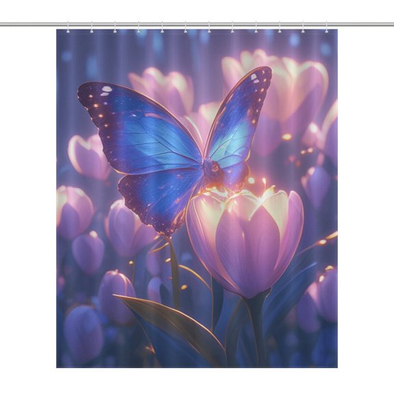 Vibe Blooming Tulips Shower Curtain Cloth Fabric Bathroom Decor with Hooks