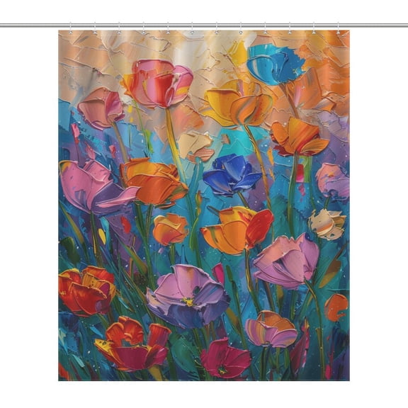 Vibe Blooming Tulips Shower Curtain Cloth Fabric Bathroom Decor with Hooks