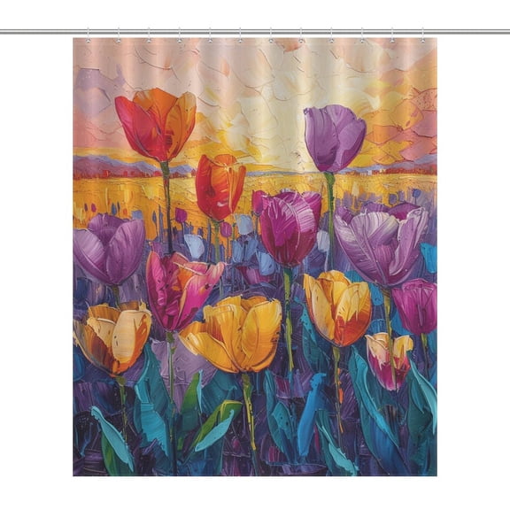 Vibe Blooming Tulips Shower Curtain Fabric Bathroom Decor with Hooks