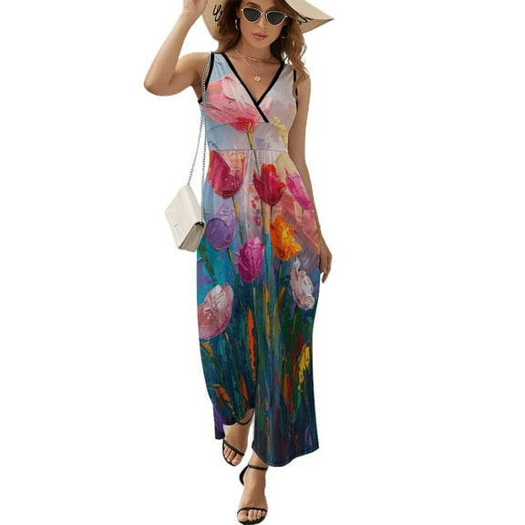 Vibe Blooming Tulips Sleeveless Dress Female Clothing Dress Women Summer 2025 Dress