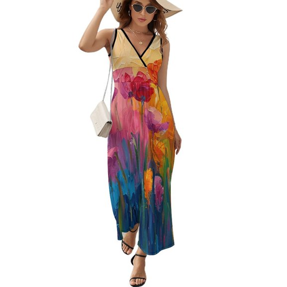 Vibe Blooming Tulips Sleeveless Dress Woman Fashion Long Dresses Women's Summer Suit Dress 2025
