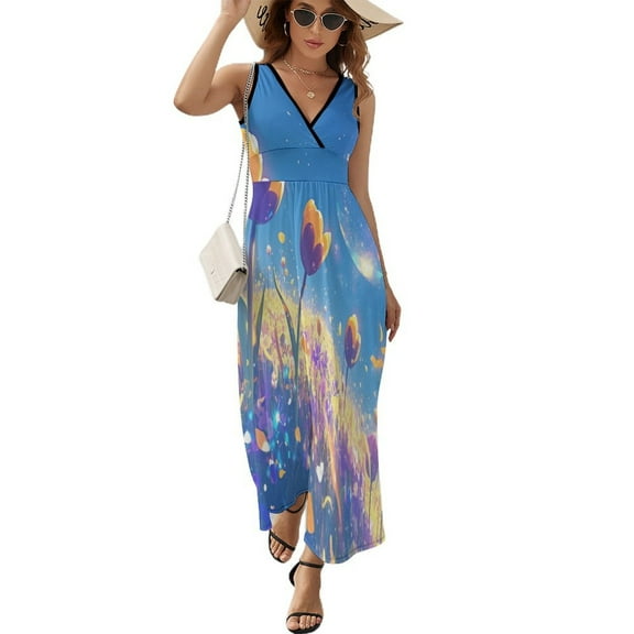 Vibe Blooming Tulips Sleeveless Dress Woman Fashion Long Dresses Women's Summer Suit Dress 2025