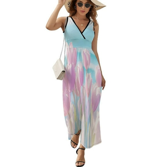 Vibe Blooming Tulips Sleeveless Dress Woman Fashion Long Dresses Women's Summer Suit Dress 2025