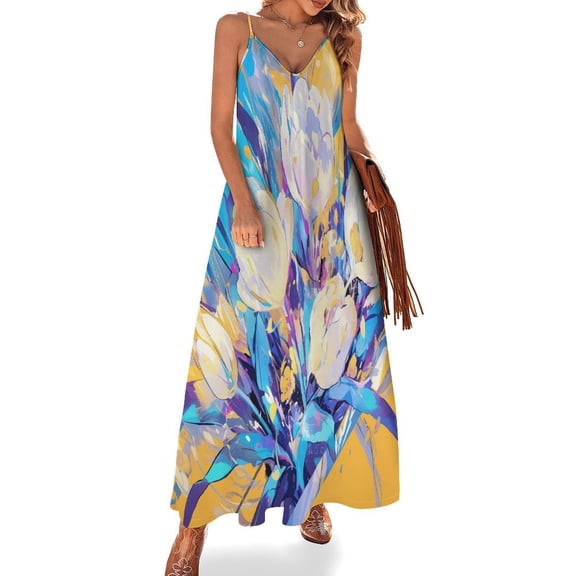 Vibe Blooming Tulips Sleeveless Dress for Women Clothing Female Women's Summer Skirt